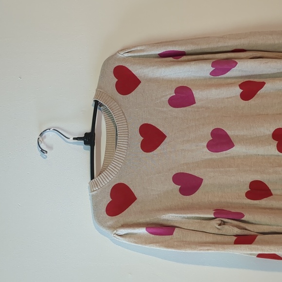 Marled Tan Red Pink Hearts Sweater, Size M - Picture 3 of 8